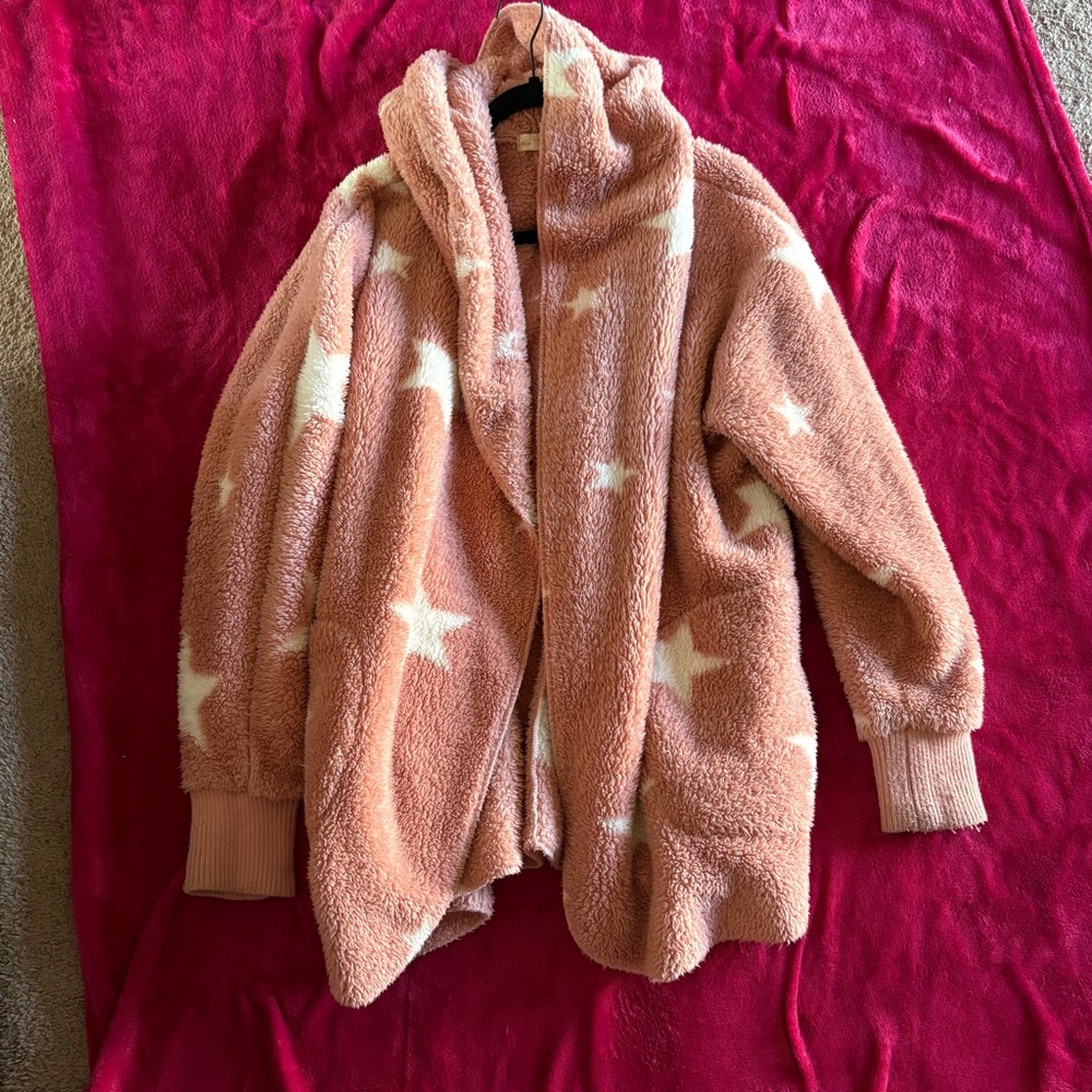 Cozy Star Fleece Hooded Jacket - Pink/Cream